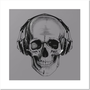 Skull with headphones Posters and Art